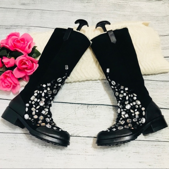 Beverly Feldman Shoes - [Beverly Feldman] $270 Beaded Fur Lined Knee Boots